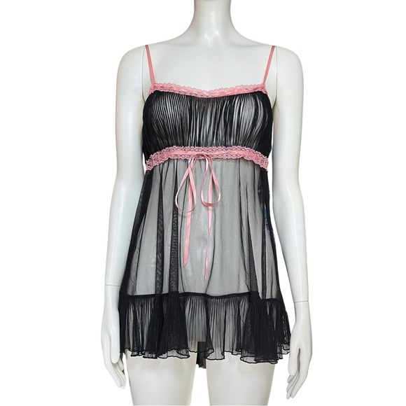 Victoria's Secret Dresses & Skirts - Y2K Vintage Victoria’s Secret Black Sheer Babydoll Slip Dress XS/S Coquette Bow